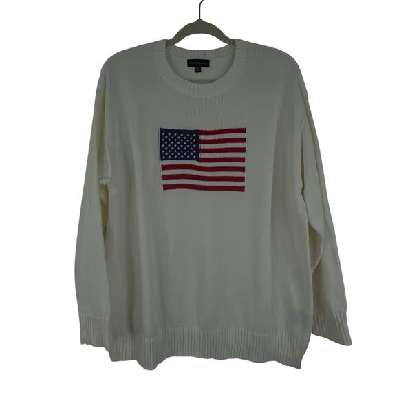 Fourteen Twelve Ivory American Flag Knit Crew Neck Sweater Womens Medium - Picture 1 of 13